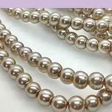 perla de vidrio beige imitación perla 6 mm, tira de 145 perlas aprox