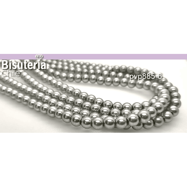 perla de vidrio gris imitación perla 6 mm, tira de 142 perlas aprox.