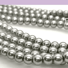 perla de vidrio gris imitación perla 6 mm, tira de 142 perlas aprox.