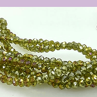 Cristal facetado verde y amarillo tornasol de 3 x 3  mm, tira de148 cristales
