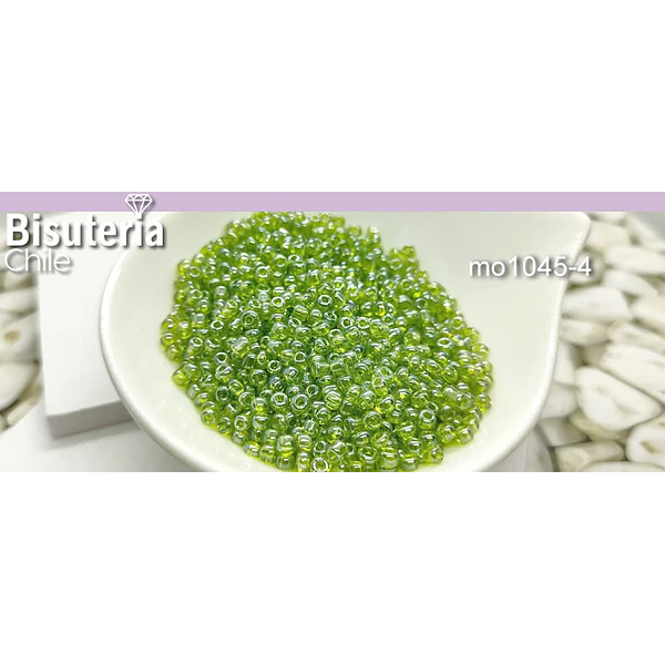mostacilla verde cristal de 8/0 (3 mm), set de 40 grs