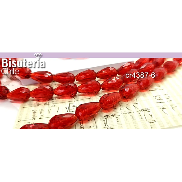 Cristal en forma de gota, color rojo, 12 mm por 8 mm, 10 cristales