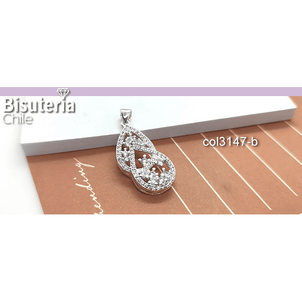 Colgante con zirconia, baño de plata, 30 x 12 mm, por unidad