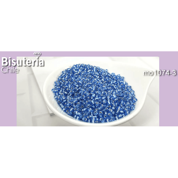 mostacilla azul cristal de 8/0 (3 mm), set de 50 grs.