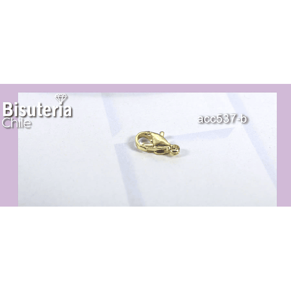 Gancho mosquetón con baño de oro, color oro medio, 12 x 6 mm, por unidad