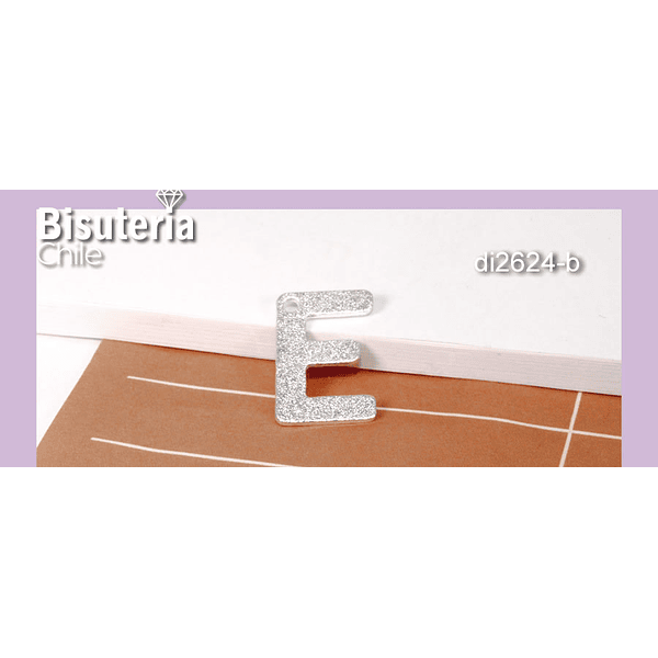 Letra E, baño de plata, 15 x 10 mm, por unidad