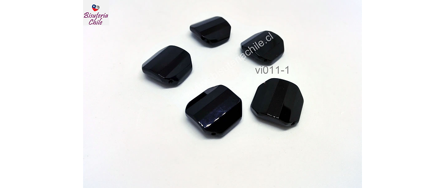 vidrio color negro facetado, 18 x 18 mm, agujero de 1,5 mm, set de 5 unidades