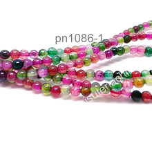 Agatas, Agata lisa de 4 mm, en tonos verdes y fucsias, tira de 93 piedras aprox