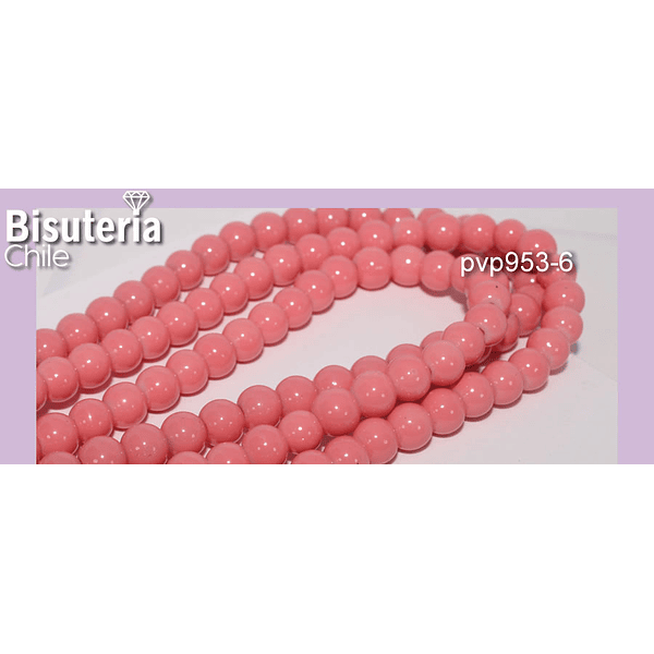 Perla de vidrio durazno 6 mm tira de 72 piedras aprox