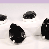 Cristal soutache negra con aplicación metálica plateada, 18 x 13 mm, set de 4 unidades