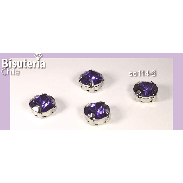 Cristal soutache lila con aplicación metálica plateada, 8 mm, set de 4 unidades