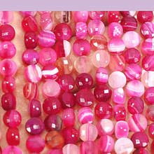 Agata fucsia en forma de chubi facetada, de 6 mm, set de 28 unidades