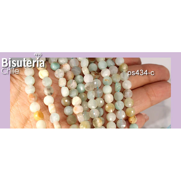 Amazonita en forma de chubi facetada, de 6 mm, set de 28 unidades
