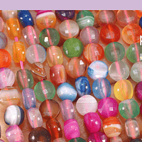 Agata multicolor en forma de chubi facetada, de 6 mm, set de 28 unidades