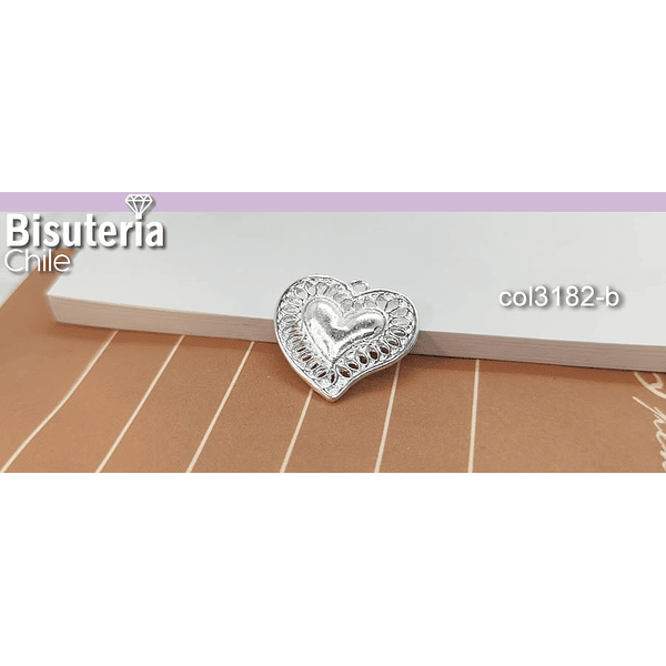 Colgante Corazón baño de plata, 18 x 19 mm, set de 6 unidades (por mayor)