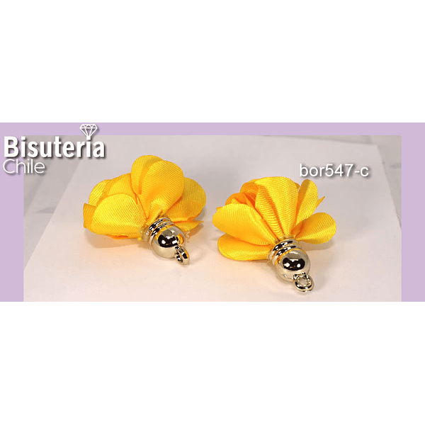 Borla flor amarillo base dorado 24 mm de largo, por par