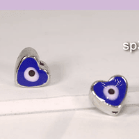 Separador corazón esmaltado azul base plateado de 10 x 6, agujero de 1,5, set de 2 unidades