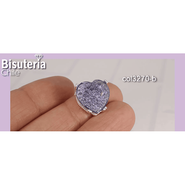 Colgante cristal con zirconias en el fondo, base baño de plata, en tono lila, 15 x 15 mm, por unidad