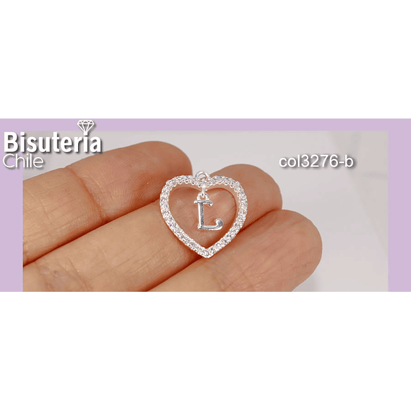 Colgante zirconia con baño de plata, Corazón "love", 17 x 17 mm, por unidad