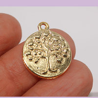 Colgante baño de oro, con árbol de la vida, 17 mm de diámetro, 2 mm de grosor, por unidad