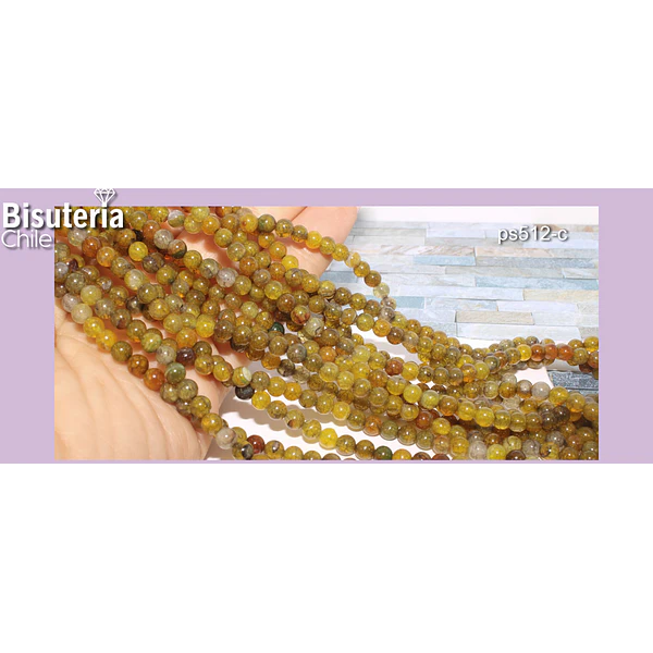 Agatas, Agata lisa de 4 mm, en tonos ocre, tira de 90 piedras aprox
