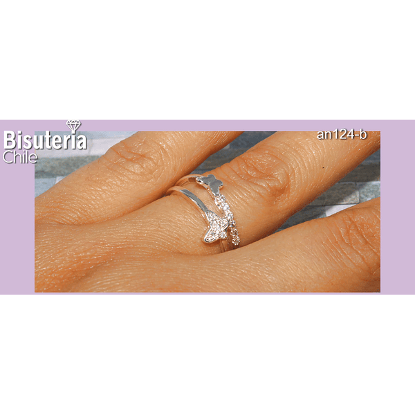 Anillo baño de plata y zirconia, doble, ajustable, n°16, 17.8 mm, por unidad