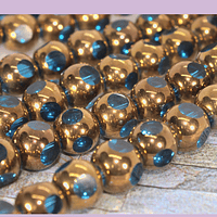 Perla de vidrio color azul con aplicaciones de cobre, 10 x 8 mm, tira de 32cuentas aprox