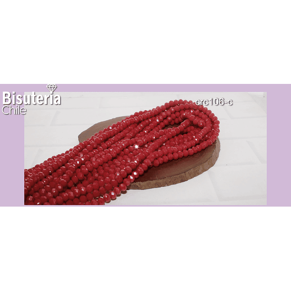 Cristal rojo 4 mm, tira de 125 cristales aprox, rojo medio