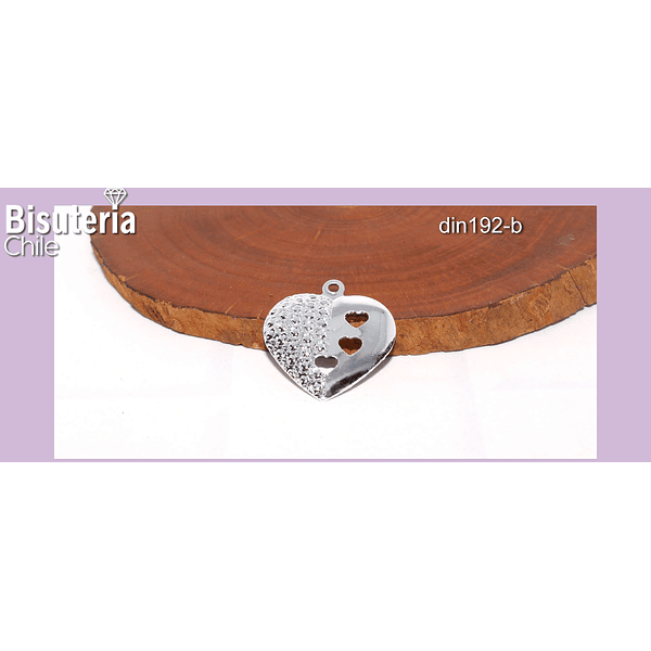 Dije corazón baño de plata, 20 x 20 mm, por unidad