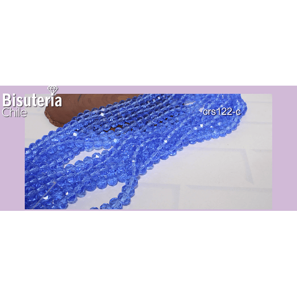 Cristal facetado en color azulino de 6 mm, tira de 90 cristales aprox