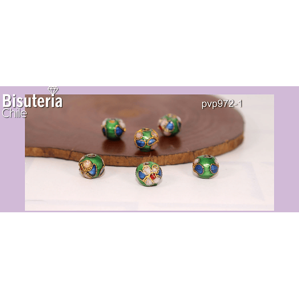 Perla española 8 mm en tonos verde, set de 6unidades