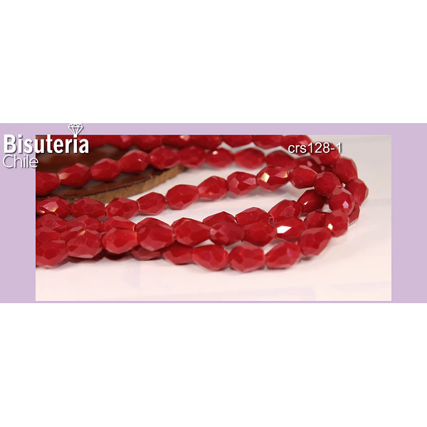 Cristal gota color rojo, 8 mm de largo por 6 mm de ancho, set de 20
