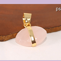 Dije de cuarzo rosado facetado, con aplicaciones y colgante de baño de oro, 15 mm de ancho x 12 mm de alto, por unidad