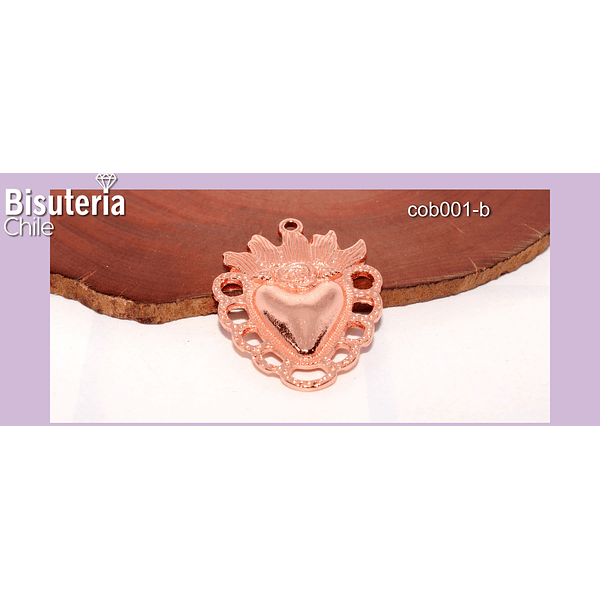 Colgante baño de cobre corazón detente, 28 x 22 mm, por unidad