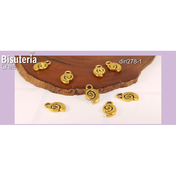 Dije dorado caracola, 12 x 7 mm, set de 8 unidades