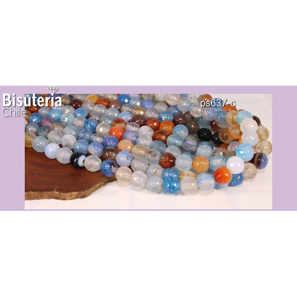 Agatas, Agata multicolor en 6 mm, tira de 62 piedras aprox