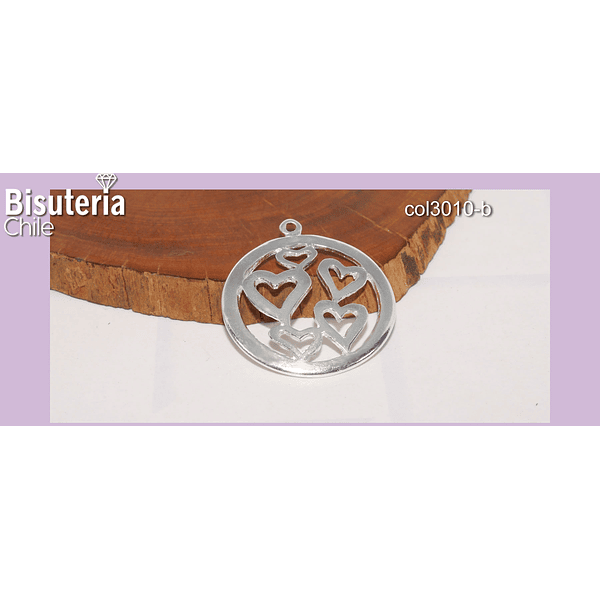 Colgante baño de plata con corazones, 26 mm, por unidad