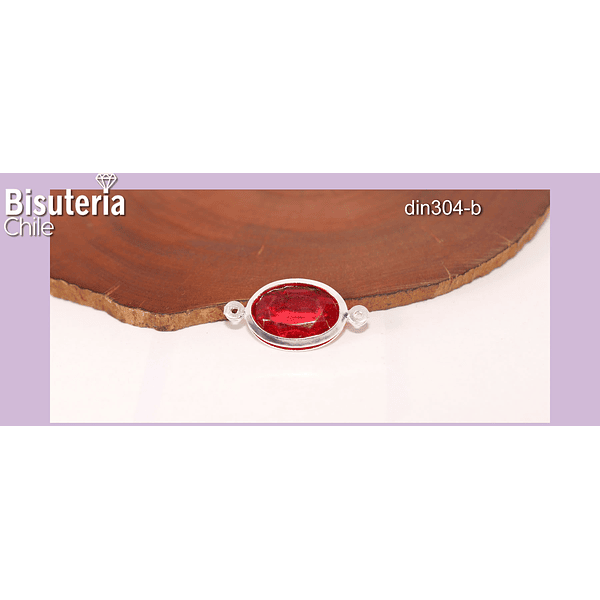 Dije doble conexión baño de plata con cristal rojo, 21 x 11 mm, por unidad