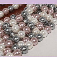 Perla Shell 6 mm, en tonos grises, rosados y blancos, tira de 64 perlas aprox