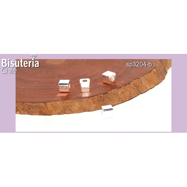 Separador baño de plata cuadrado, 4x4 mm, agujero de 2 mm, set de 4 unidades