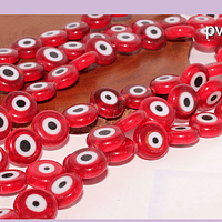 Ojo turco achatado rojo, 10 mm, set de 18 unidades