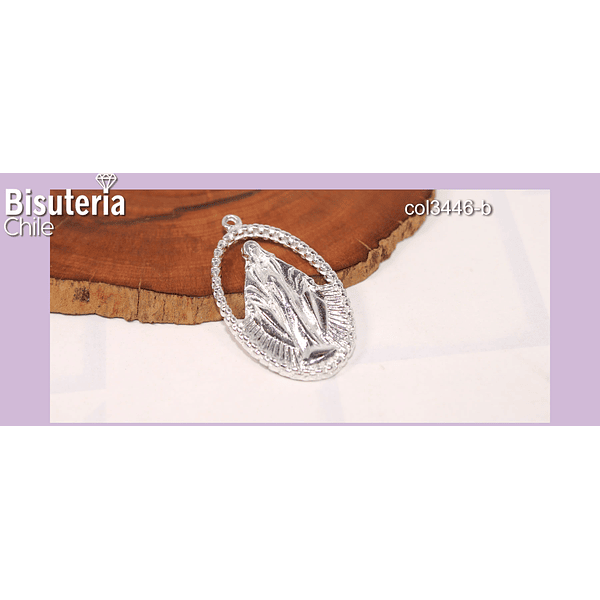 Colgante virgen baño de plata, 32 x 18 mm, por unidad