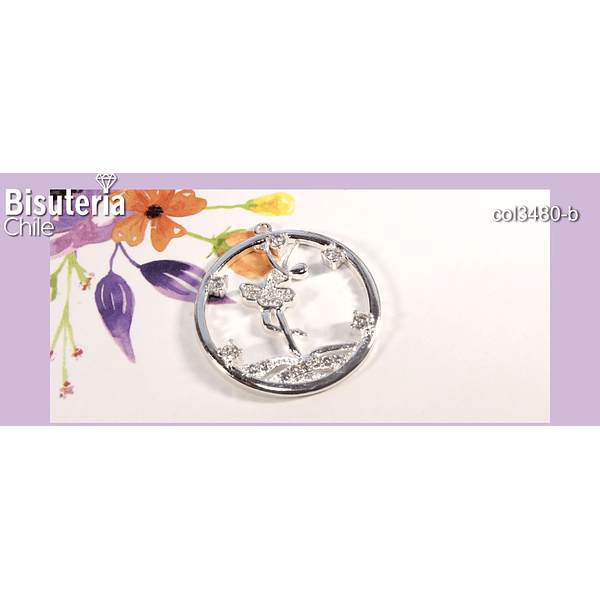 Colgante baño de plata y zircones, bailarina, 22 mm, por unidad