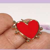 Corazón esmaltado rojo con baño de oro, 17 x 20 mm, por unidad
