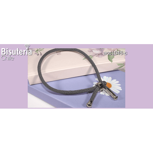 Pulsera de cordón con manillas y terminal de baño de oro de 18 k, color gris por unidad