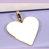 Corazón Baño de oro 18 k, con esmalte blanco, 25 x 20 mm, por unidad