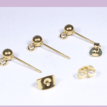 Pendientes de botón con bola de acero inoxidable color dorado, hipoalergénicos 4 mm, set de 3 pares