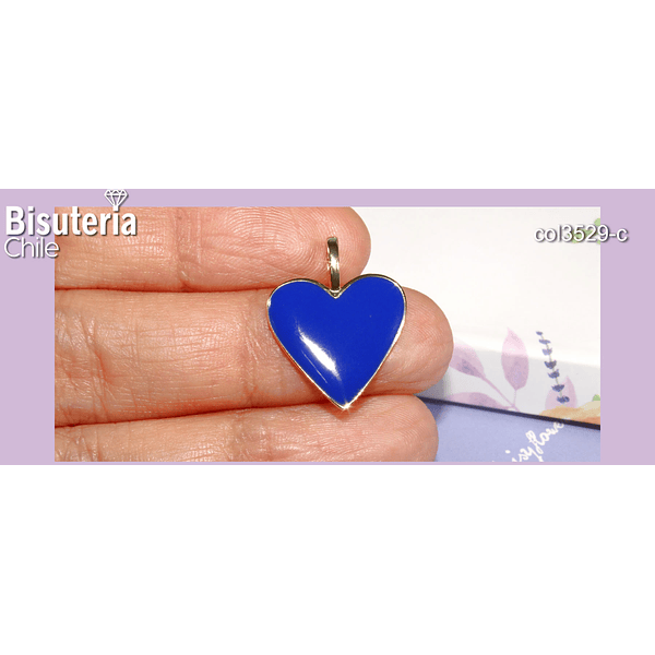 Corazón Baño de oro 18 k, con esmalte azul 25 x 20 mm, por unidad