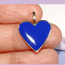 Corazón Baño de oro 18 k, con esmalte azul 25 x 20 mm, por unidad