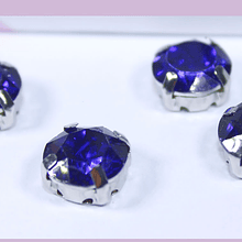 Cristal soutache azul con aplicación metálica plateada, 9 mm, set de 4 unidades
